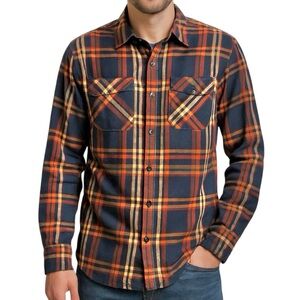 DAKINE Men’s Plaid Print Button Up Shirt Navy Blue Red Cream Odor Control Medium